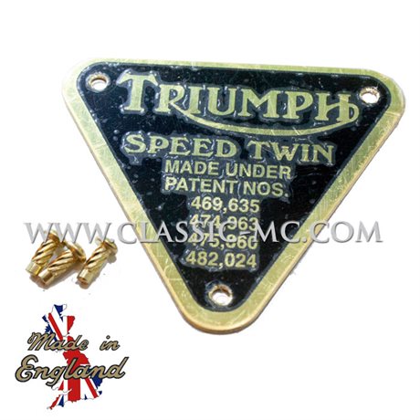 PATENT PLATE, SPEED TWIN BRASS W/RIVETS