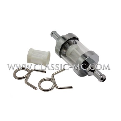 PETROL FILTER, CHROME/GLASS 1/4"